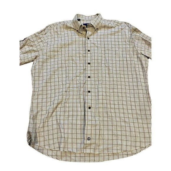 David Donahue Standard Superfine Twill Blue Brown Plaid Dress Shirt Men's Sz XL - Picture 4 of 7